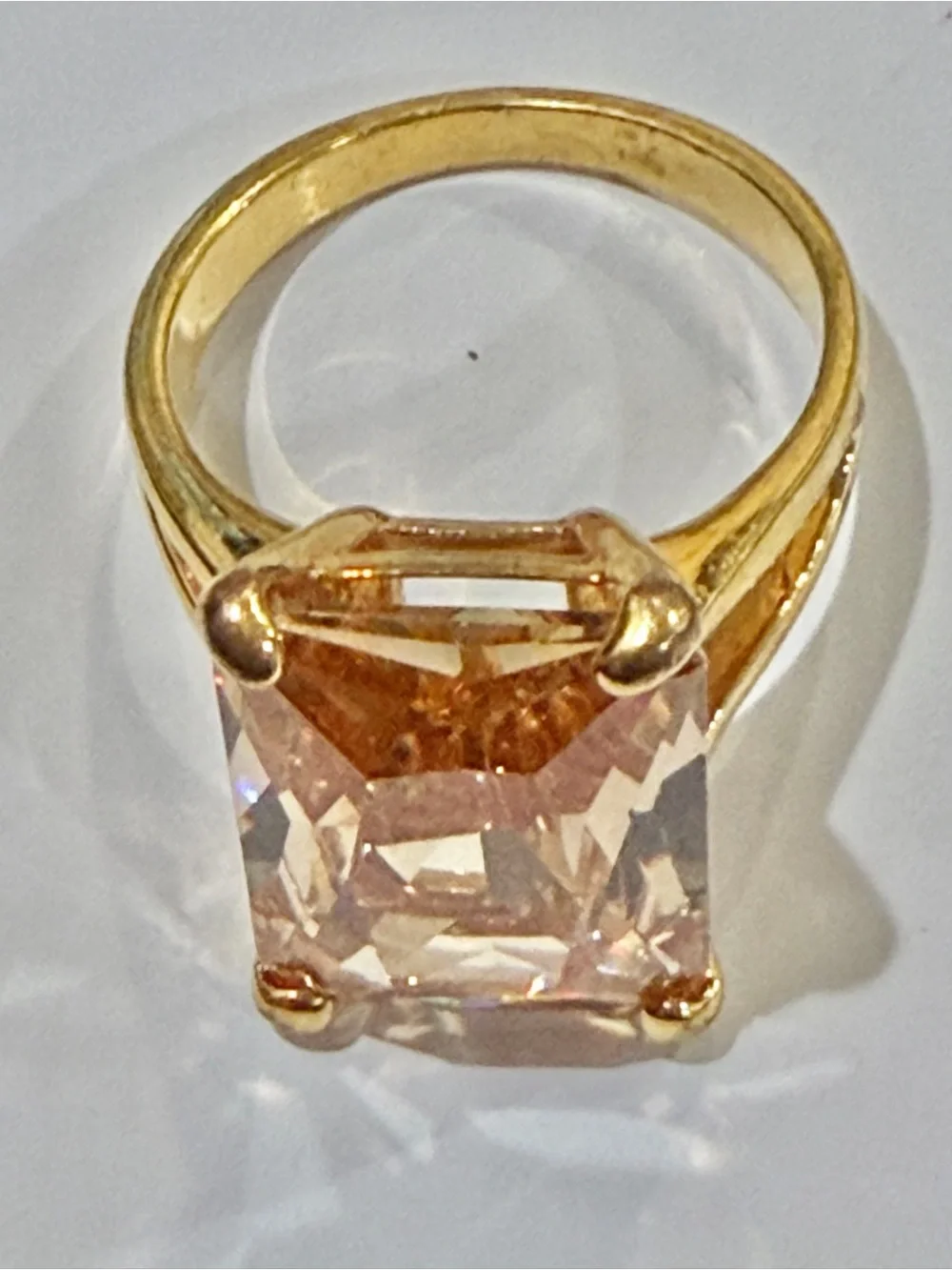 Gold Plated Champagne CZ Emerald Cut Statement Cocktail Ring SZ 9.25